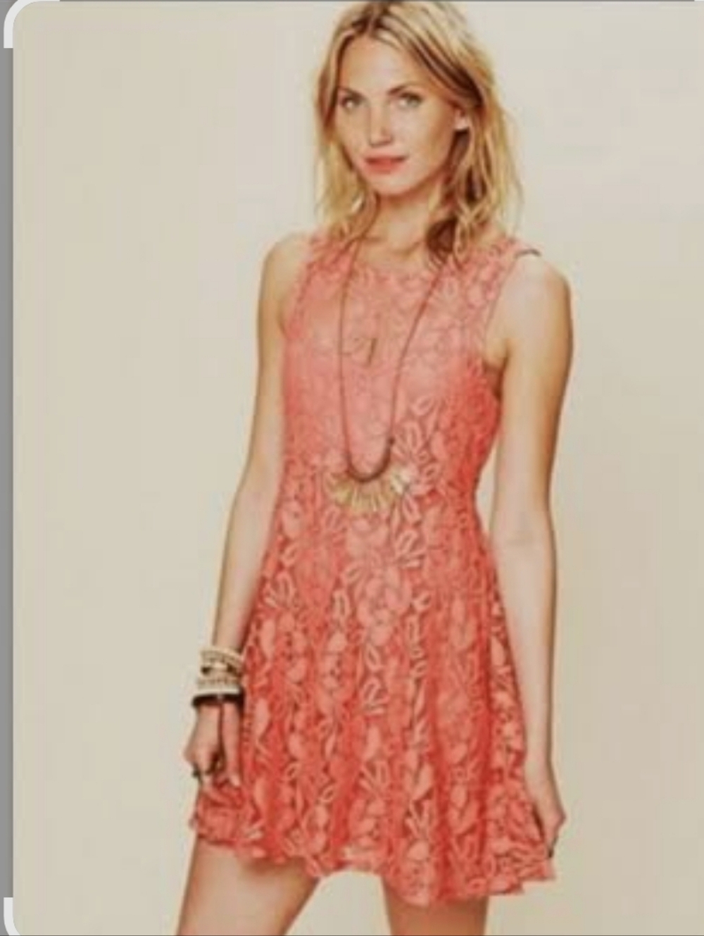 Free People Lace Dress Coral Size XS